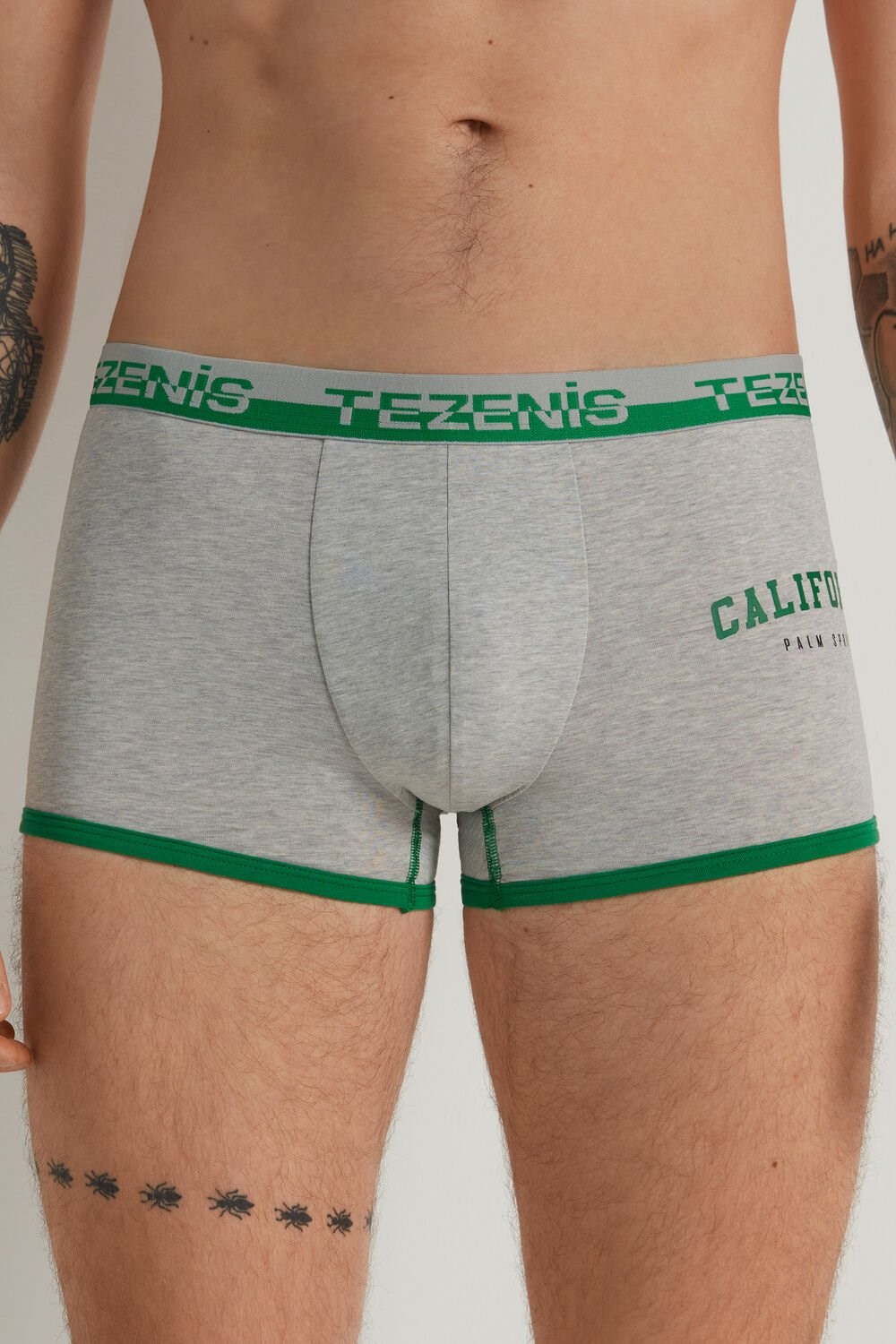 Grey Light Gray Heather California Print 421v Tezenis Printed Cotton Boxers with Logo Elastic Waistband | 961437-ZJH