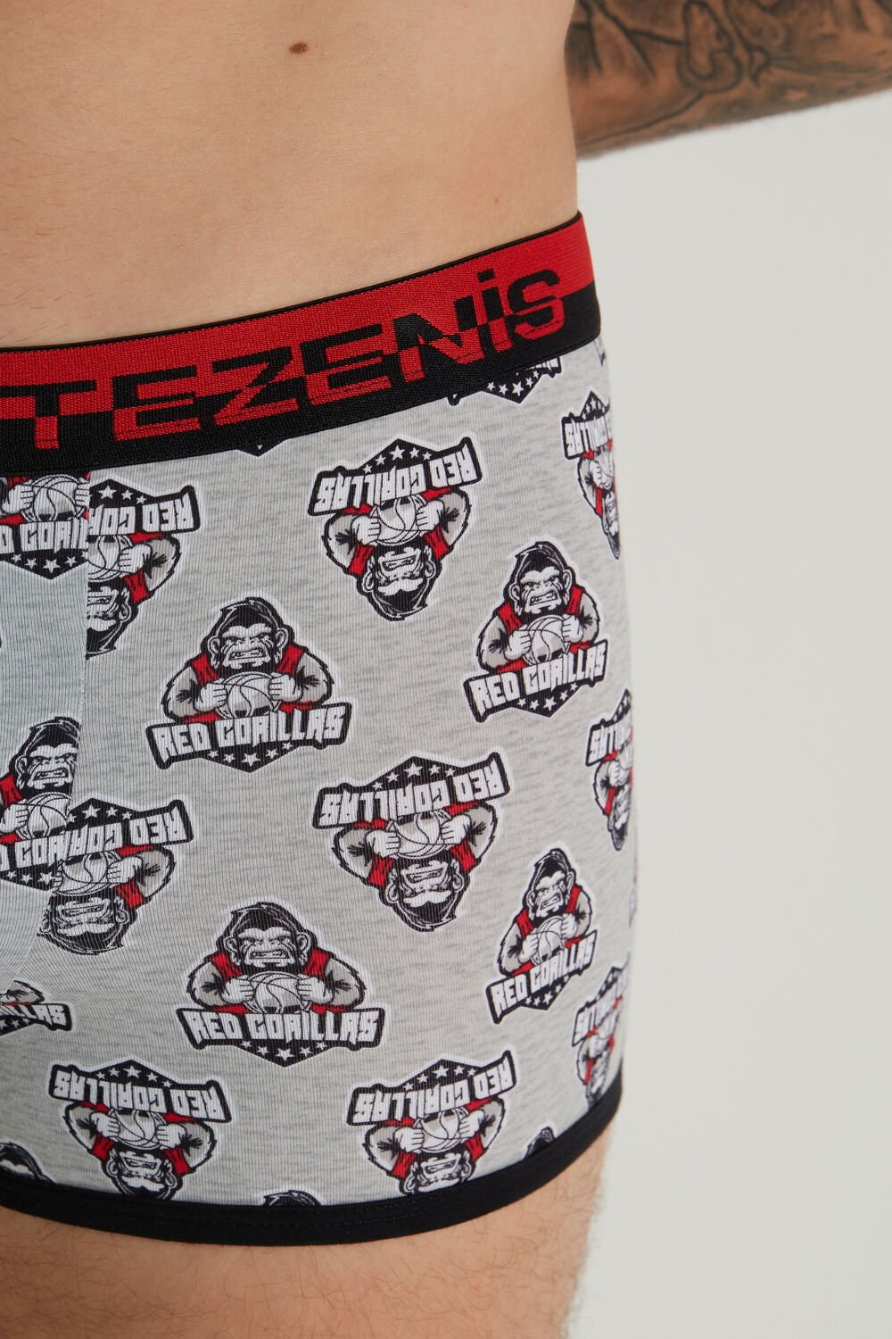 Grey Light Gray Heather Gorilla Print 422v Tezenis Printed Cotton Boxers with Logo Elastic Waistband | 795184-SXM