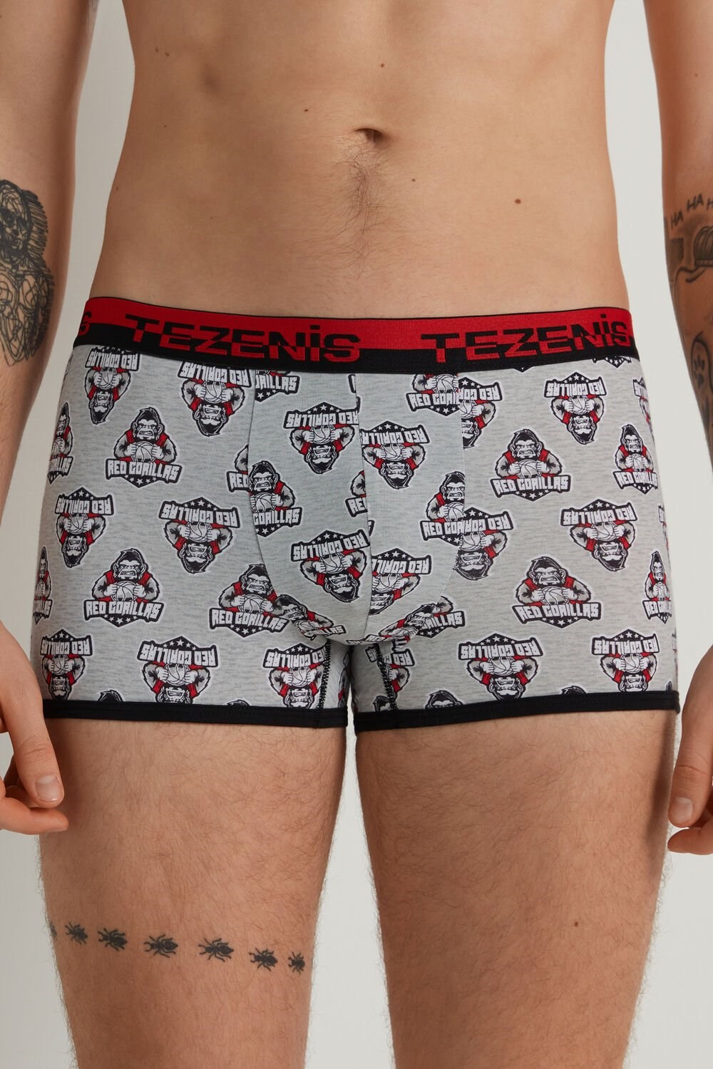 Grey Light Gray Heather Gorilla Print 422v Tezenis Printed Cotton Boxers with Logo Elastic Waistband | 795184-SXM