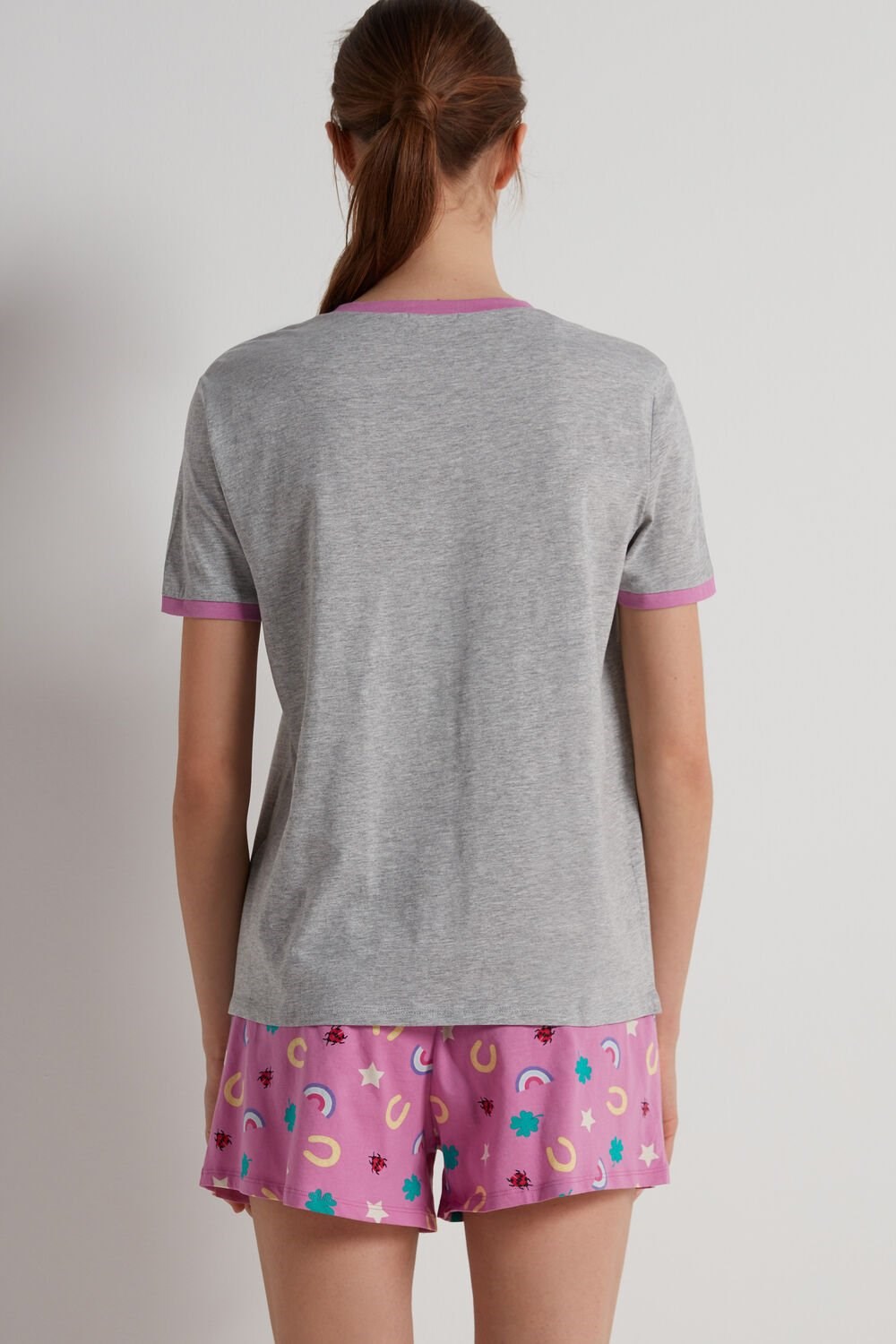 Grey Light Gray Heather Lucky Print 359v Tezenis “Lucky” Print Crew Neck Cotton Short Pajamas | 406958-PNA