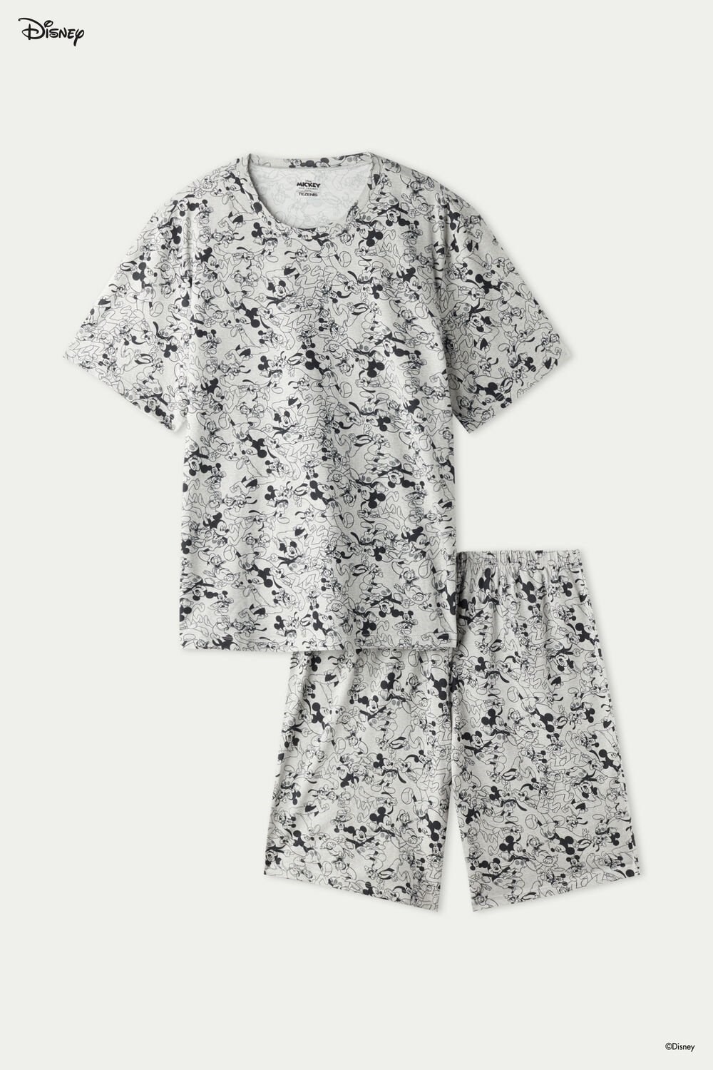 Grey Light Gray Heather Mickey Print 361v Tezenis Men’s Short Pajamas with Disney Mickey Mouse Print | 062571-EFM