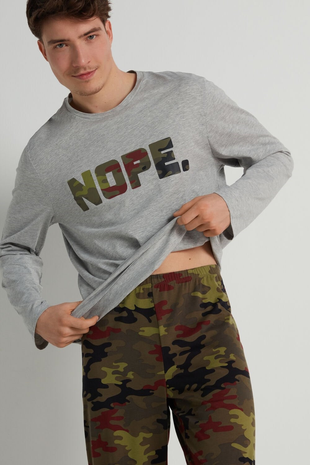 Grey Light Gray Heather Nope Print 424v Tezenis Men’s Full-Length Cotton Nope Print Pajamas | 347691-WRJ