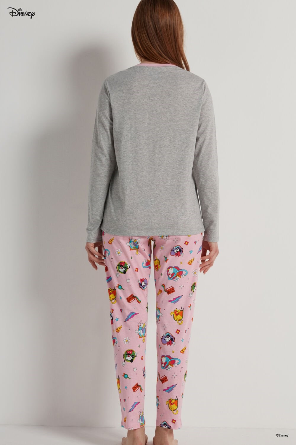 Grey Light Gray Heather Pop Style Print 365v Tezenis Full Length Mickey Mouse Disney Pop Cotton Pajamas | 086473-AEO