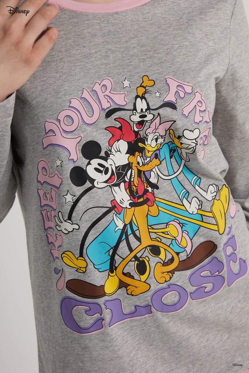 Grey Light Gray Heather Pop Style Print 365v Tezenis Full Length Mickey Mouse Disney Pop Cotton Pajamas | 086473-AEO