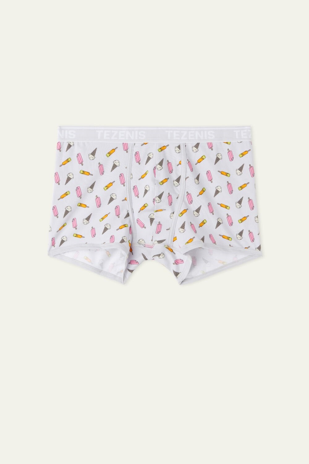 Grey Pearl Gray Ice Cream Print 540v Tezenis Printed Cotton Logo Boxers with Contrasting Trim | 803291-CGE