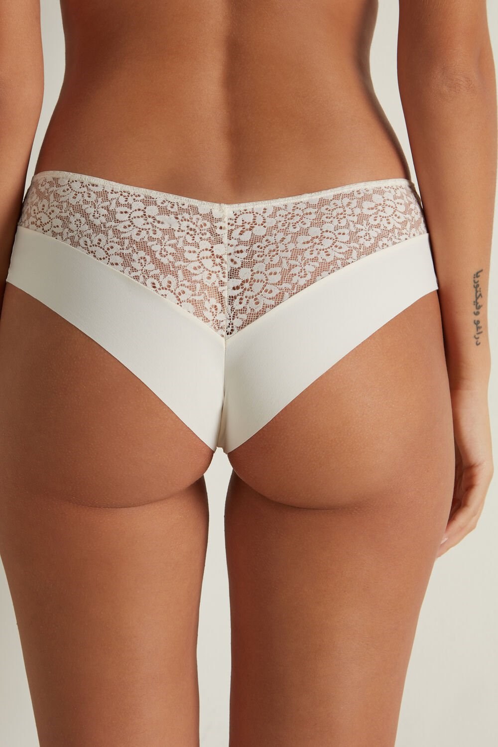 Ivory Ivory Cream 3106 Tezenis Laser-Cut Microfiber Recycled Lace Brazilian Panties | 062954-QUF