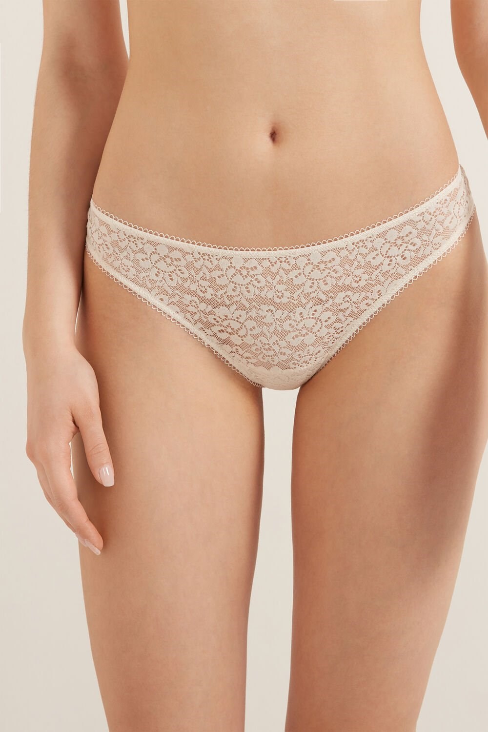 Ivory Ivory Cream 3106 Tezenis Recycled Lace Brazilian Panties | 935708-JCL