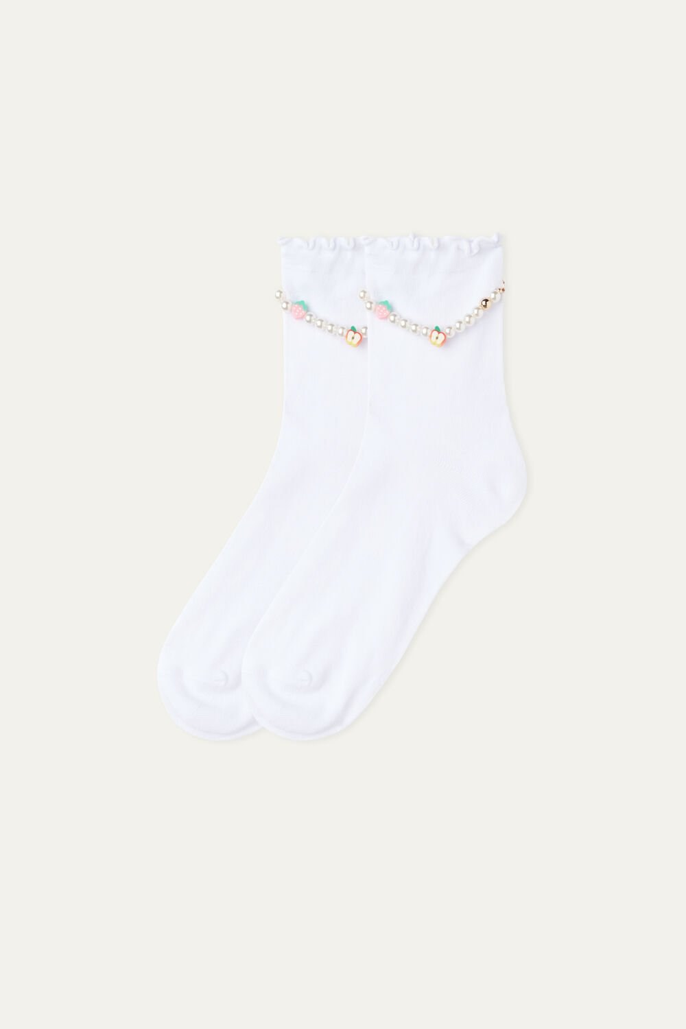 Ivory White Pearl 450v Tezenis Patterned Cotton Crew Socks | 853924-HKU