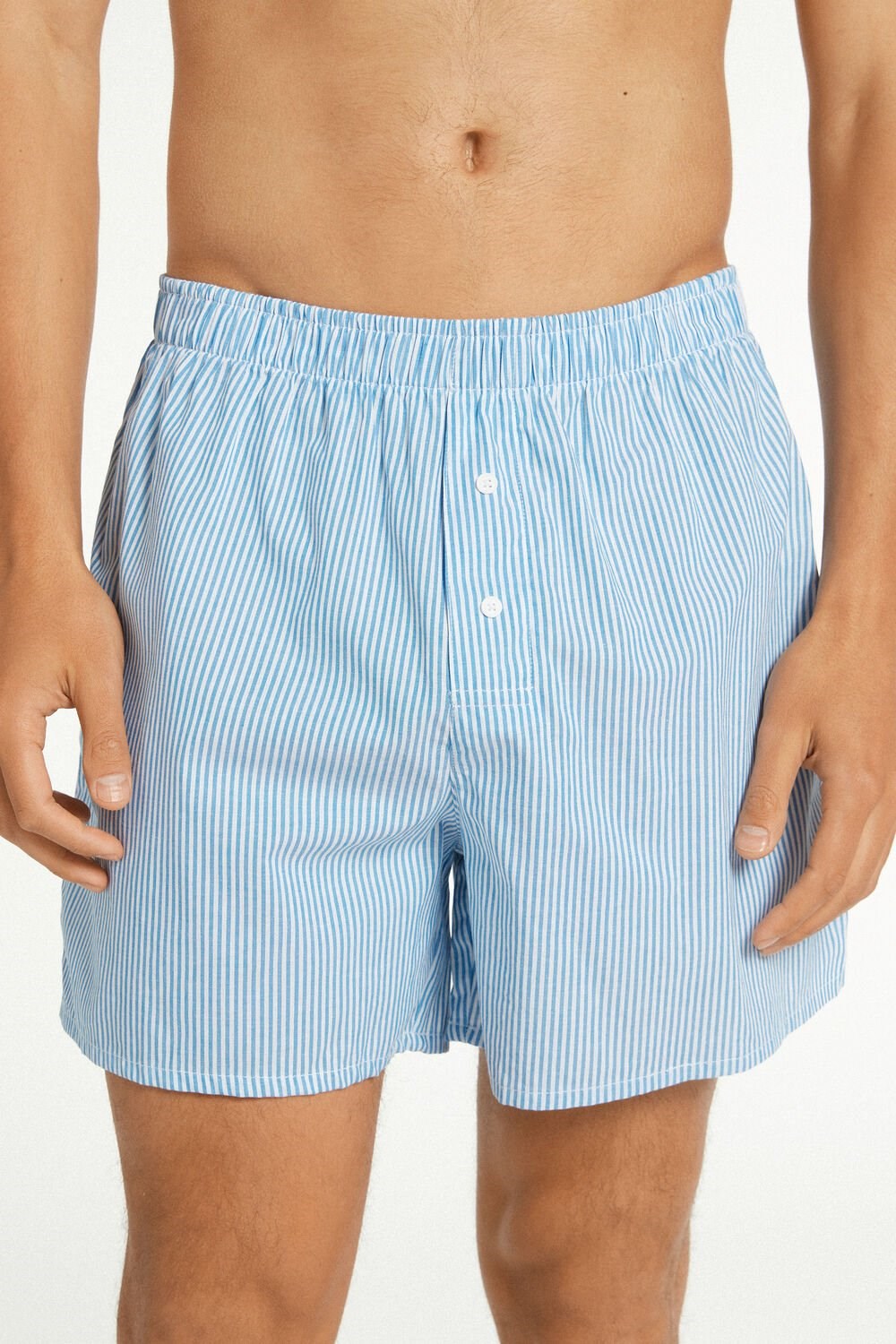 Light Blue Blue Background Microstripe Print 523v Tezenis Patterned Cotton Cloth Boxers | 150732-MFZ