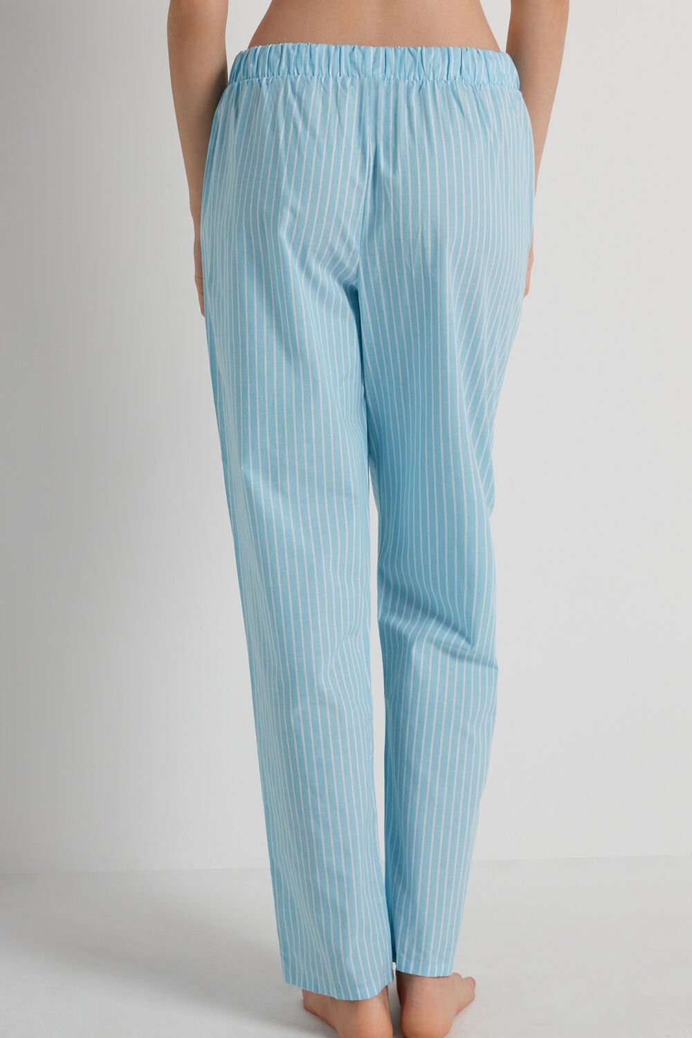 Light Blue Blue Candy Pinstripe Print 341v Tezenis Cotton Canvas Trousers with Drawstring | 974803-JNW