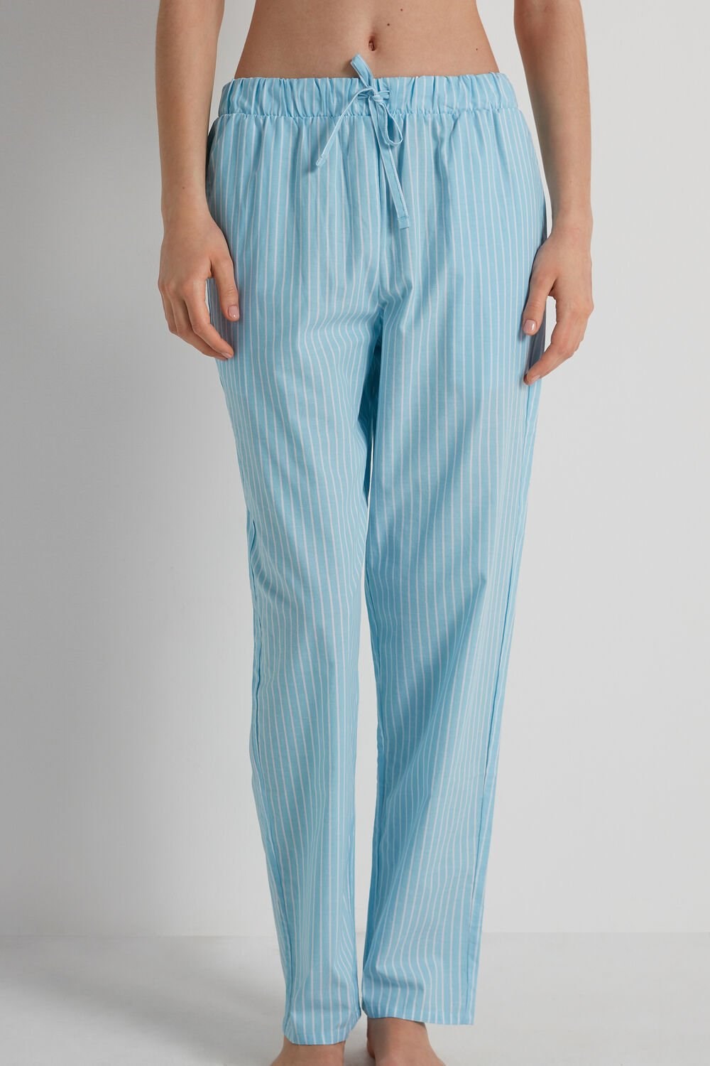 Light Blue Blue Candy Pinstripe Print 341v Tezenis Cotton Canvas Trousers with Drawstring | 974803-JNW