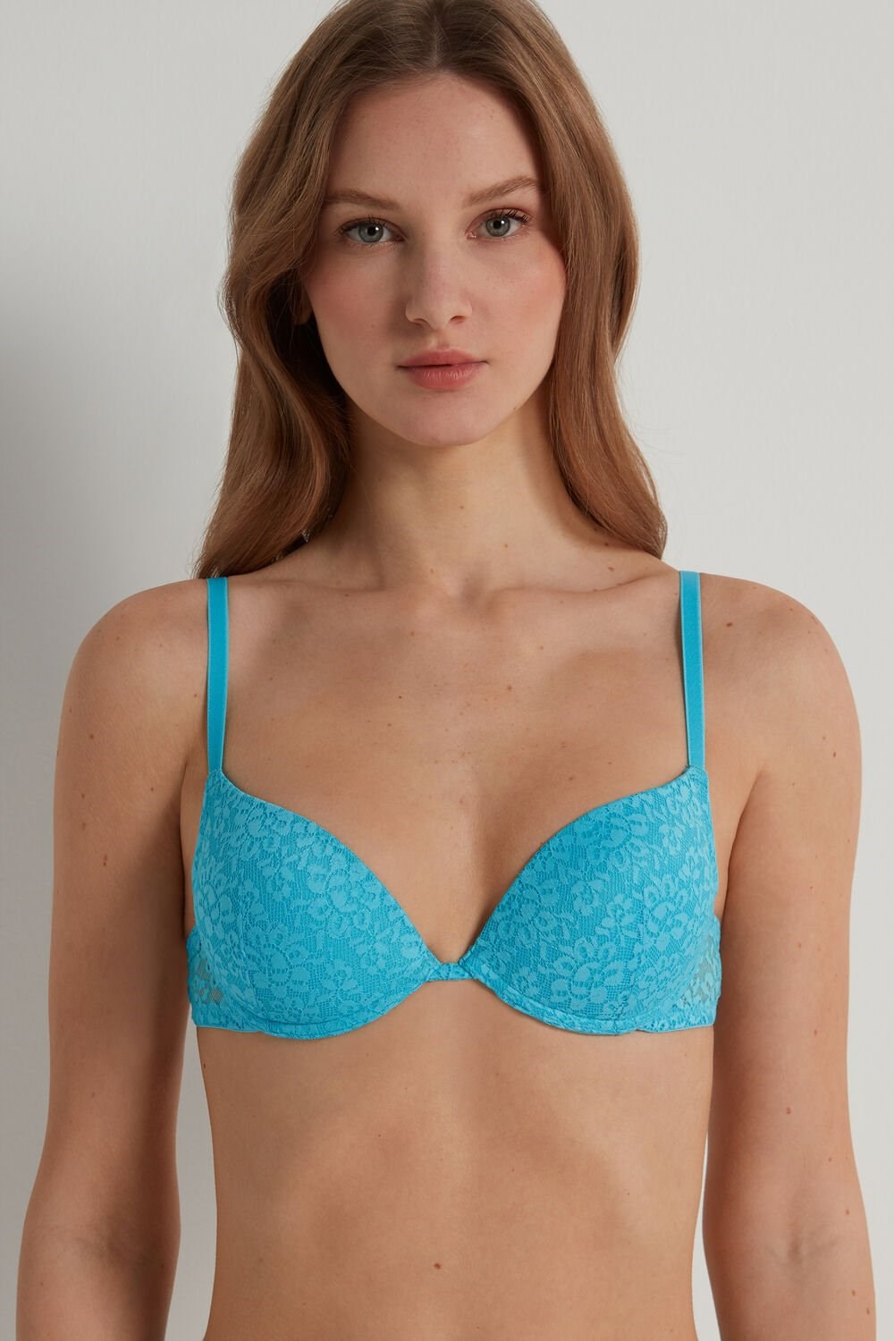 Light Blue Bright Blue 257v Tezenis Los Angeles Recycled Lace Super Push-Up Bra | 051967-HLS