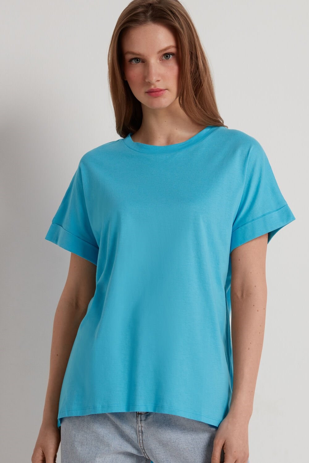 Light Blue Bright Blue 257v Tezenis Turned-Up Kimono Sleeve Cotton T-Shirt | 109568-IRO