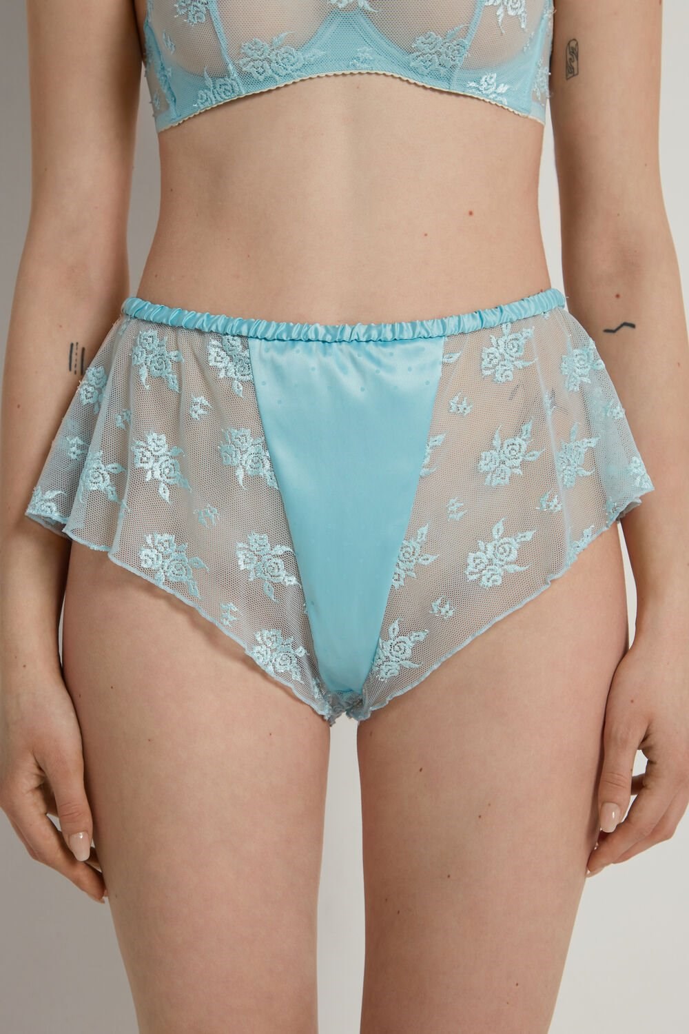 Light Blue Light Blue 255v Tezenis Paradise Lace High-Waist Shorts | 952180-ZOP