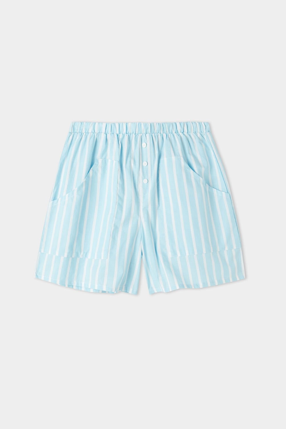 Light Blue Light Blue Striped Print 595v Tezenis Cotton Fabric Shorts with Pockets | 318624-PUA