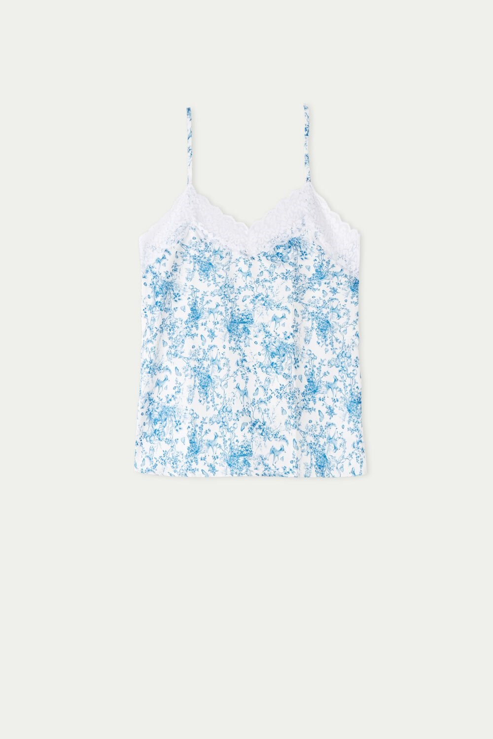 Light Blue Romantic Forest Print 597v Tezenis Satin and Lace Tank Top | 072349-KQZ