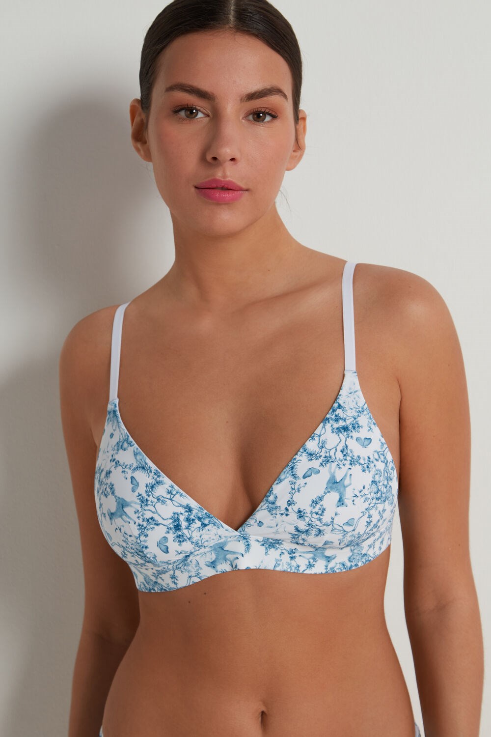 Light Blue Romantic Forest Print 597v Tezenis Lisbon Printed Microfiber Triangle Bra | 320164-MFQ