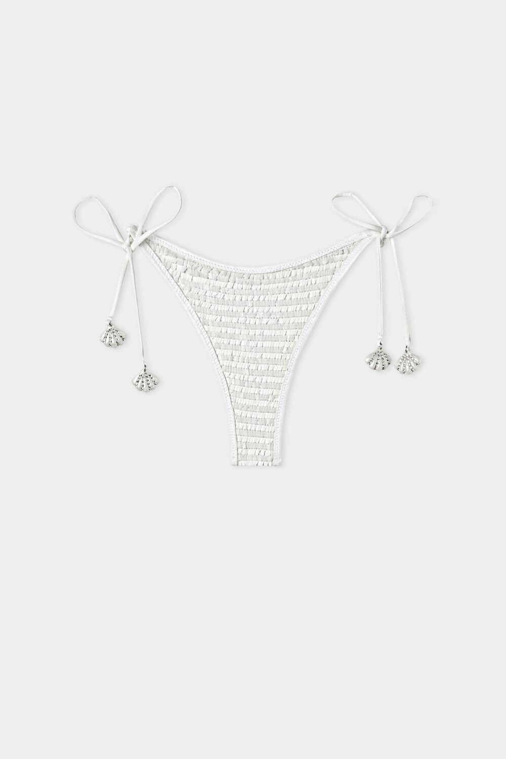 Metallic Glossy White 137w Tezenis Party a la Plage Limited-Edition String Brazilian Bikini Bottoms | 098317-UBH