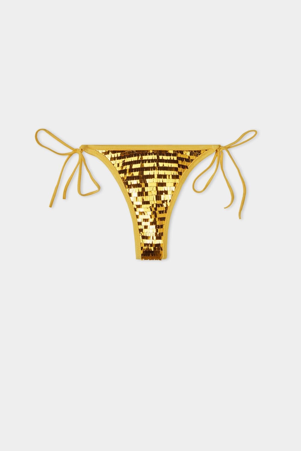 Metallic Golden Yellow 538v Tezenis Riviera Sequin String Brazilian Bikini Bottoms | 047516-MNF