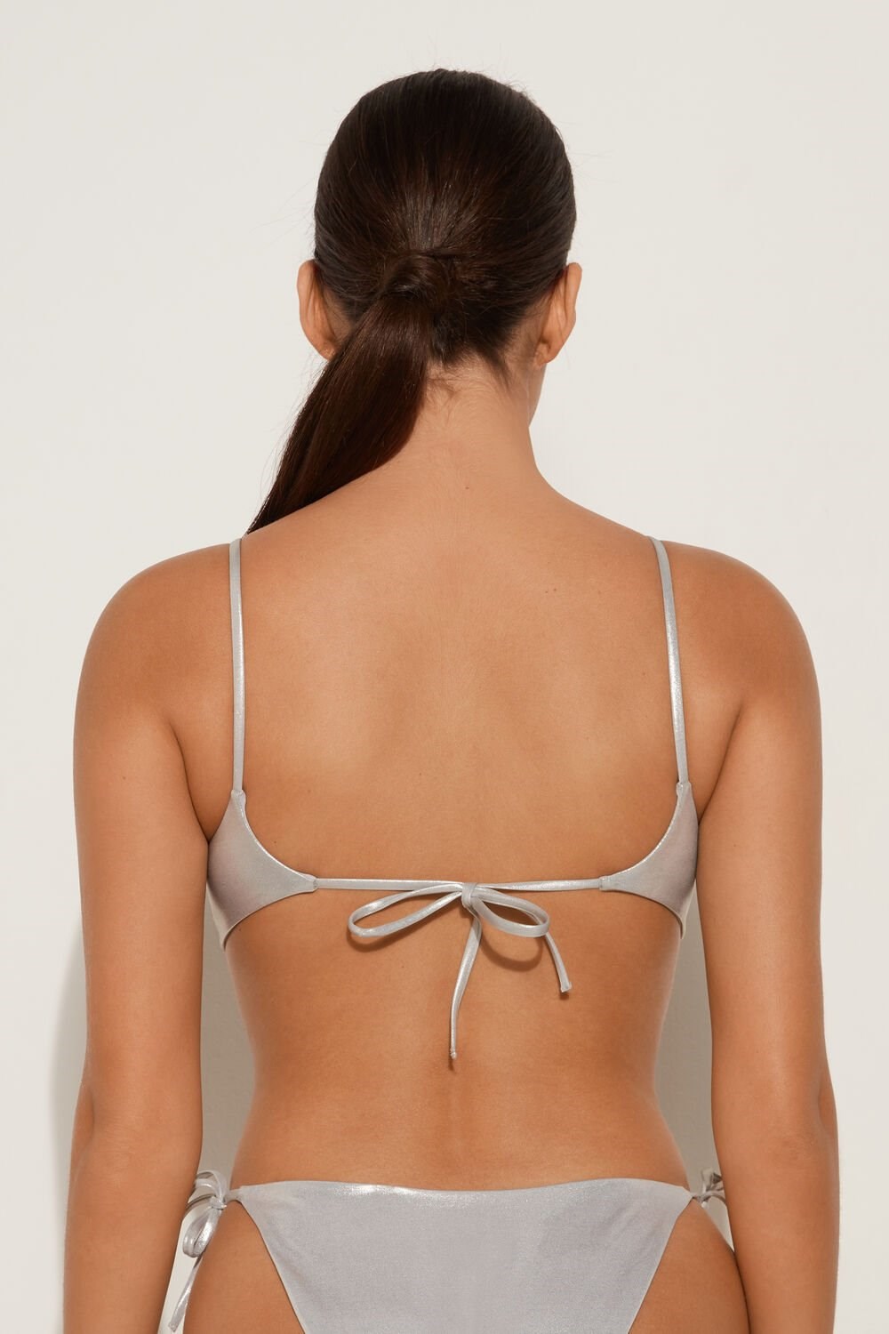 Metallic Silver 570v Tezenis Metallic Silver Removable Padding Bralette Bikini Top | 075168-CGT