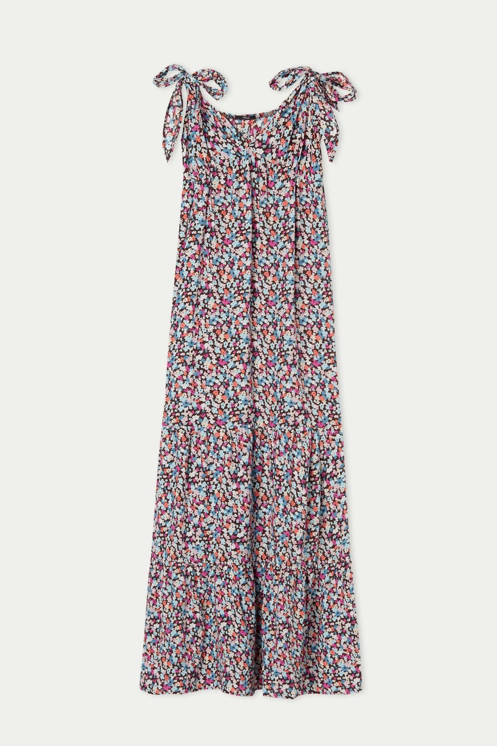 Multicolor Autumn Floral Print 834u Tezenis Sleeveless Maxi Dress with Bows | 321780-UHO