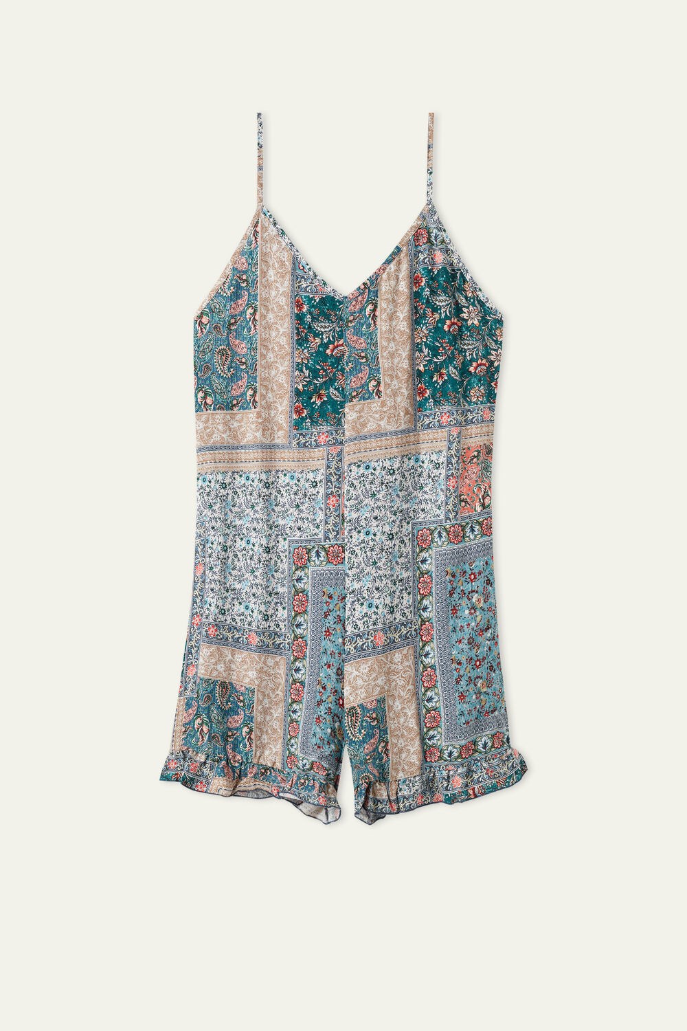 Multicolor Bandana Print 845u Tezenis Ruffled Cloth Short Romper | 986734-AVN