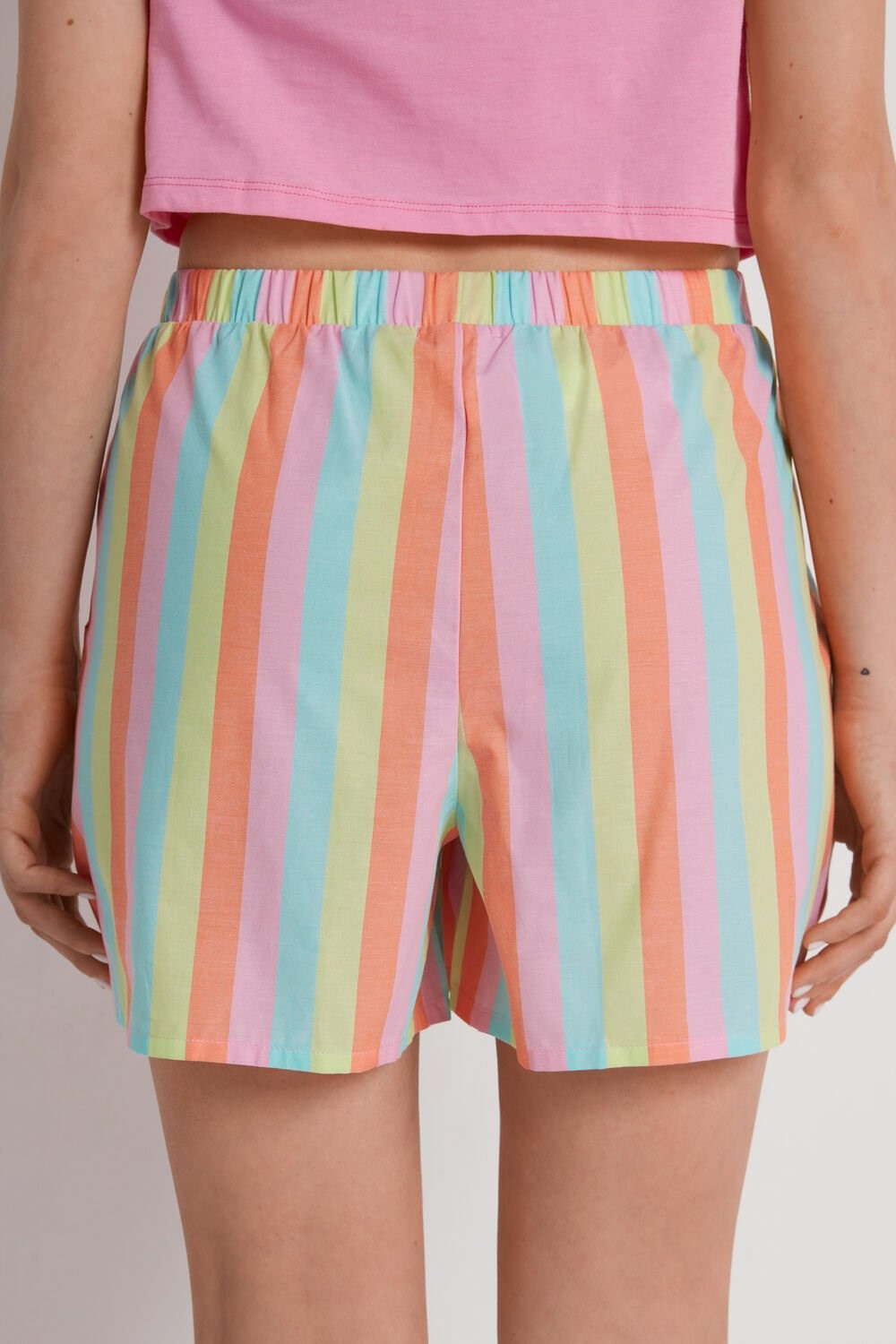 Multicolor Colorful Striped Print 596v Tezenis Cotton Fabric Shorts with Pockets | 192647-WDP