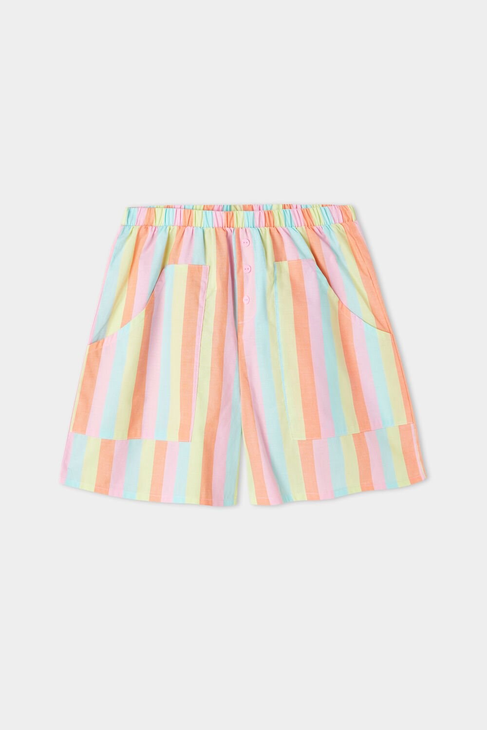 Multicolor Colorful Striped Print 596v Tezenis Cotton Fabric Shorts with Pockets | 192647-WDP