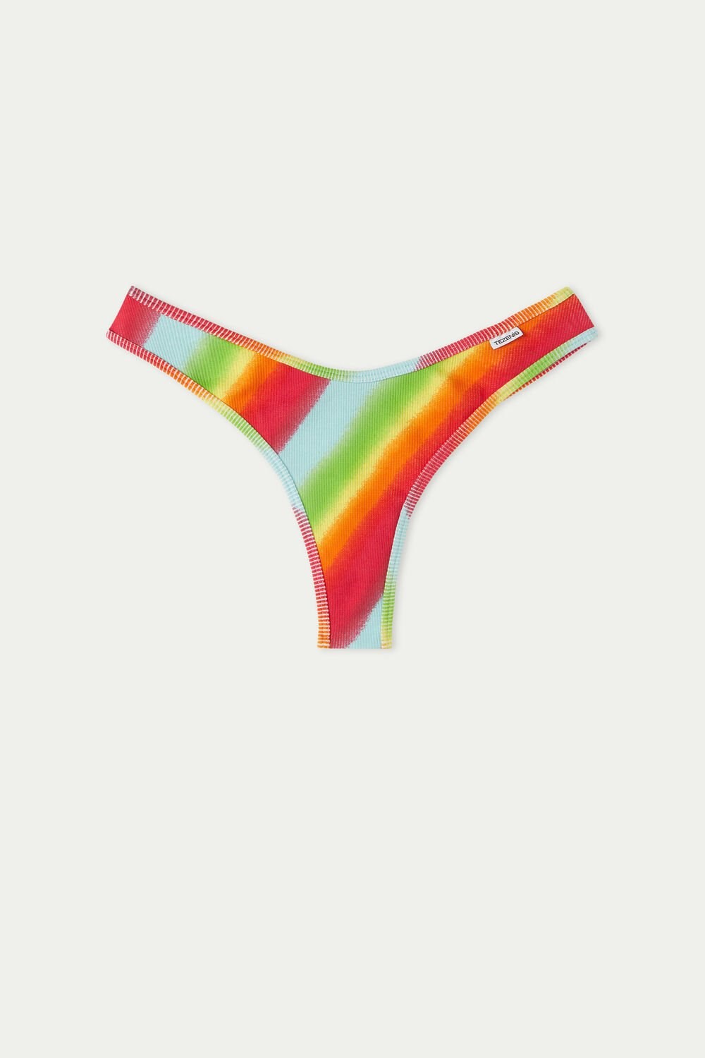 Multicolor Faded Orange 254v Tezenis High-Cut Ribbed Brazilian Panties with Logo | 106785-FTL