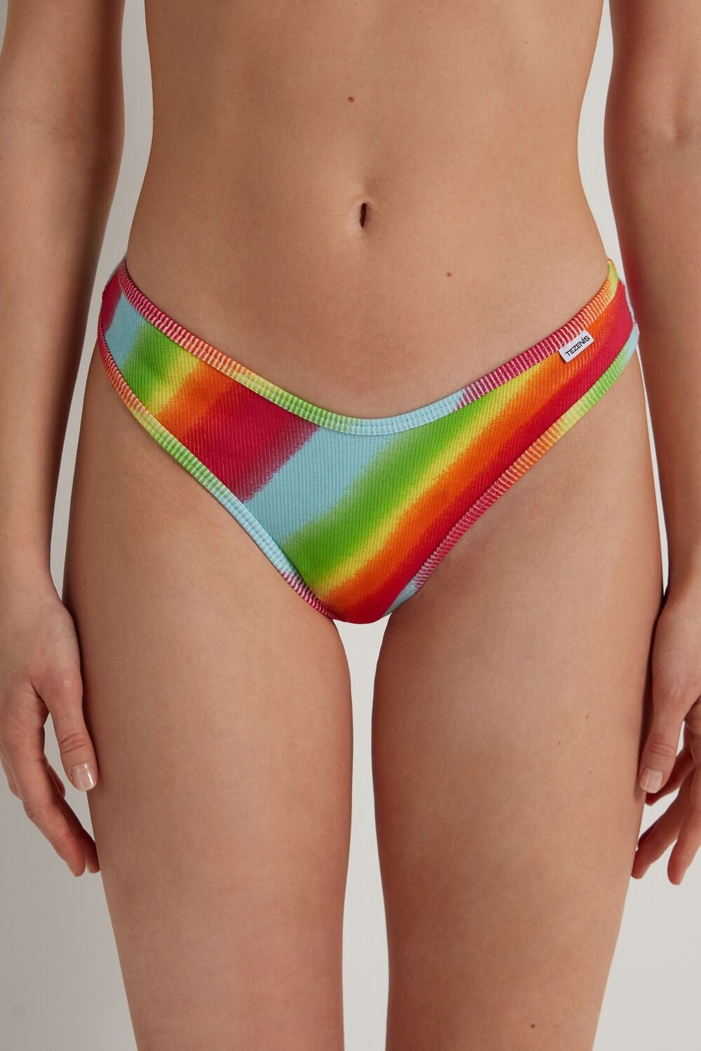 Multicolor Faded Orange 254v Tezenis High-Cut Ribbed Brazilian Panties with Logo | 106785-FTL