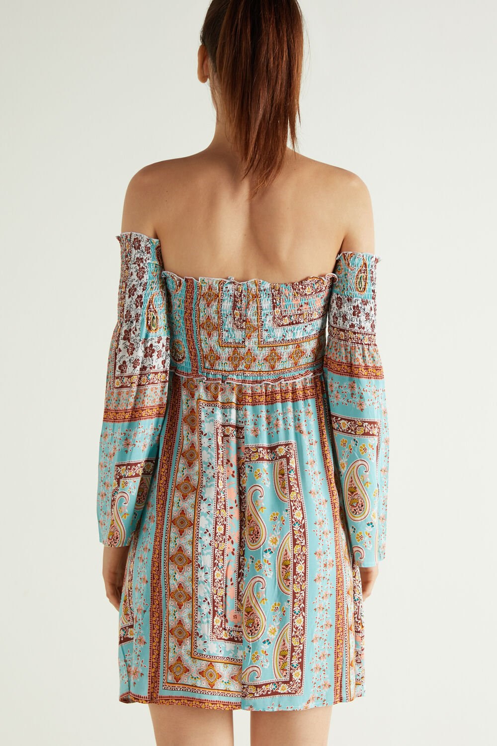 Multicolor Maxi Bandana Print 842u Tezenis Off-the-Shoulder Long Sleeve Plain Weave Dress | 961537-VHW