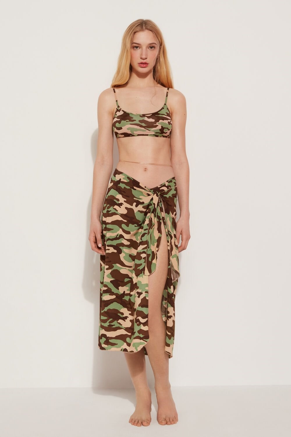 Multicolor New Camo Print 588v Tezenis Plain Weave Midi Pareo Skirt | 271850-LMC