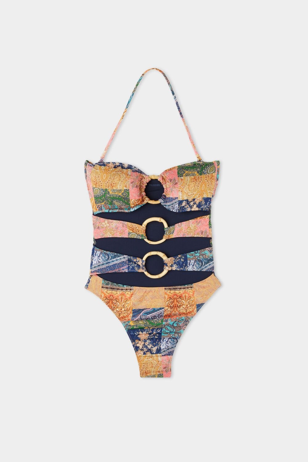 Multicolor Paisley Patch Print 748v Tezenis Chic Bamboo One-Piece Bandeau Swimsuit | 824697-DJV