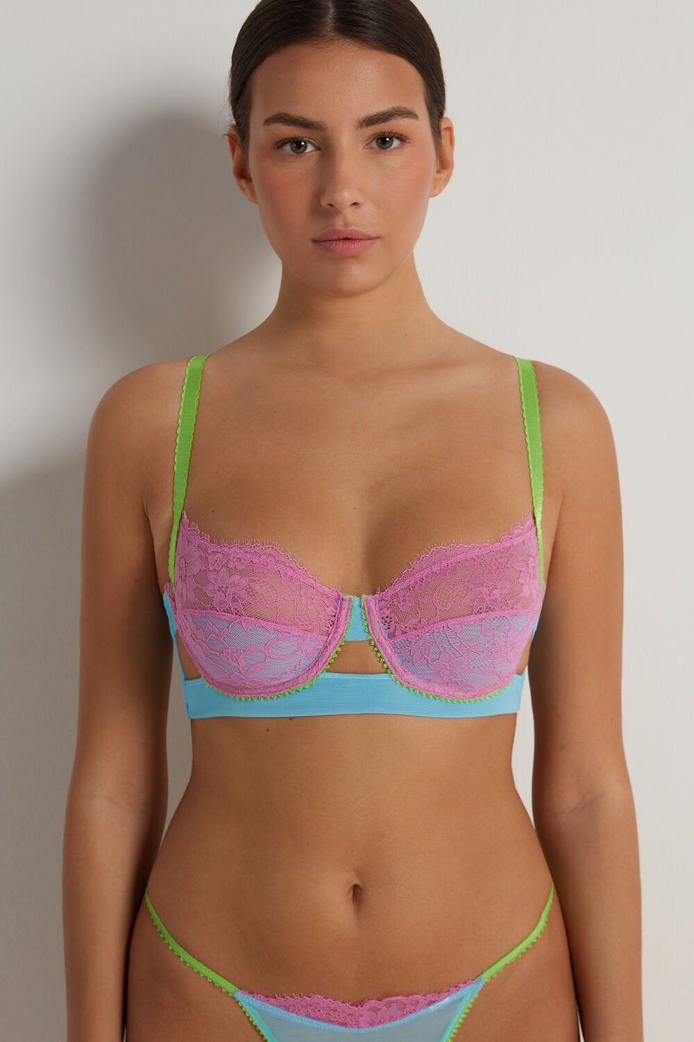 Multicolor Pink/Green/Light Blue 290v Tezenis Colors Emotion Paris Balconette Bra | 425180-HAT