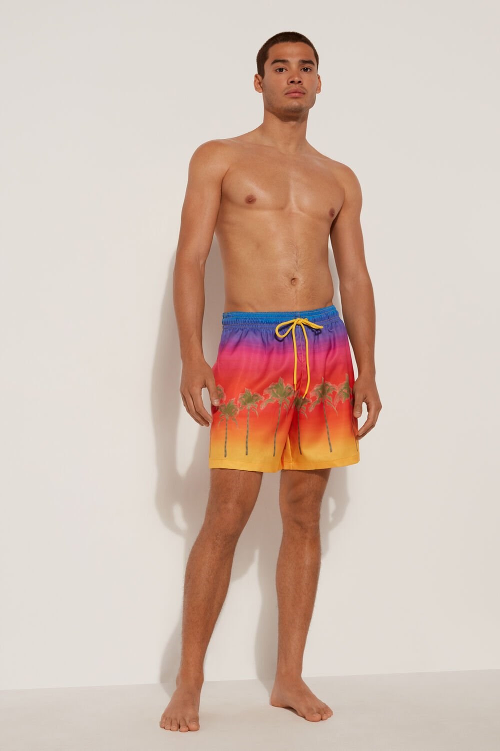 Multicolor Sunset Palm Tree Print 606v Tezenis Printed Swim Trunks | 153247-CZK