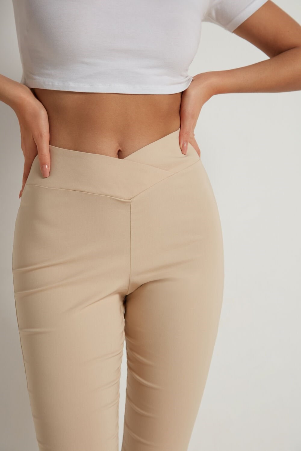 Nude Beige 320v Tezenis Crossover Waist Cloth Leggings | 482095-BTU