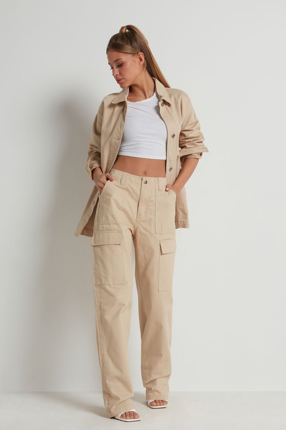 Nude Beige 320v Tezenis Denim Cargo Pants | 465018-DNB