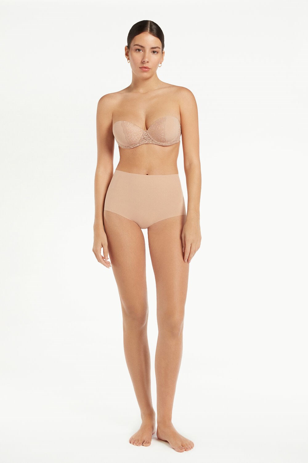 Nude Natural Blush 1905 Tezenis Madrid Ultra Padded Microfiber and Recycled Lace Bandeau Bra | 079284-HET