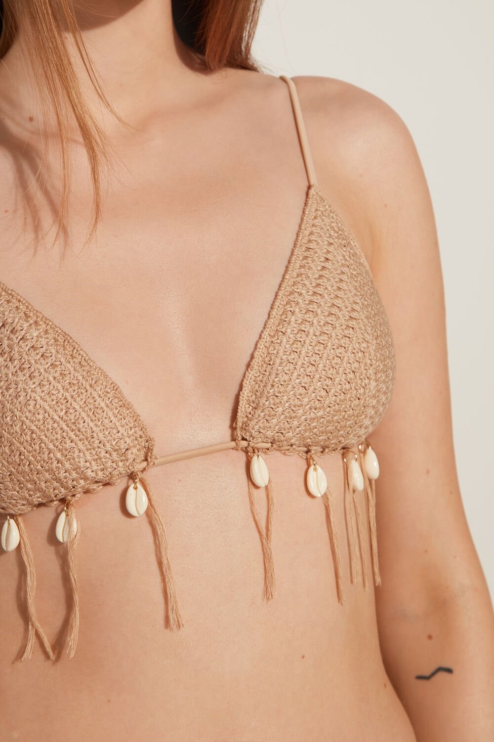 Nude Nude Sand 557v Tezenis Seashell Crochet Triangle Bikini Top | 285039-EHY