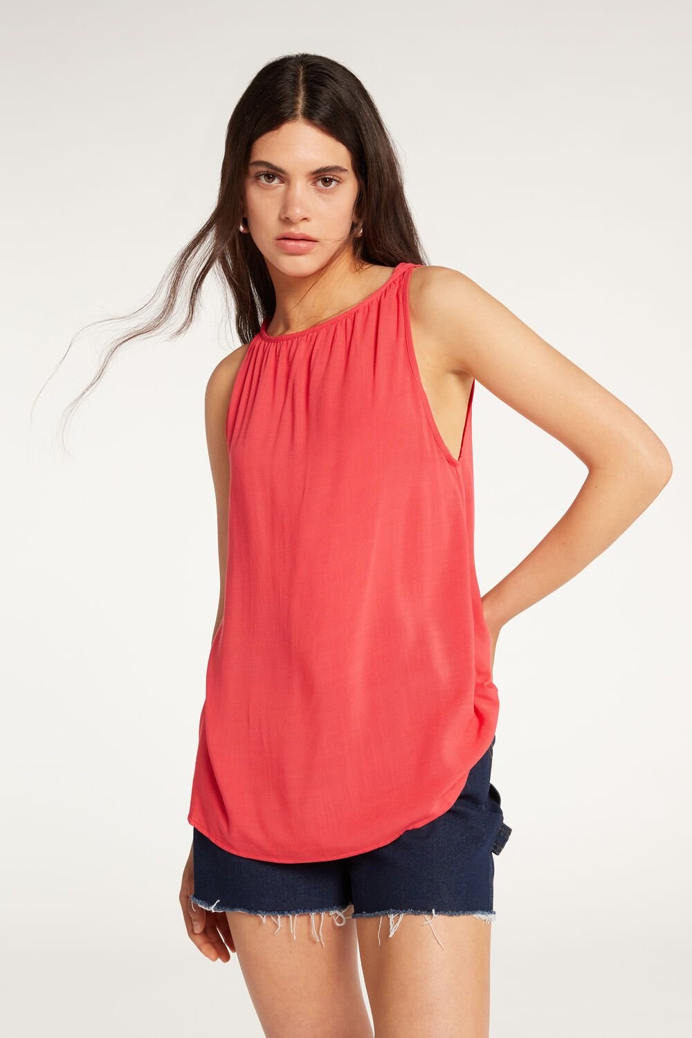 Orange Coral Red 566v Tezenis Brushed Fabric Tank Top | 642578-XVQ