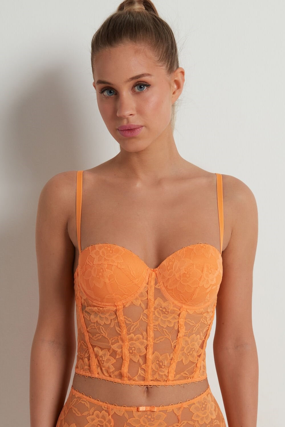 Orange Pastel Orange 253v Tezenis Blooming Lace Bandeau Bra Top | 260435-AFS