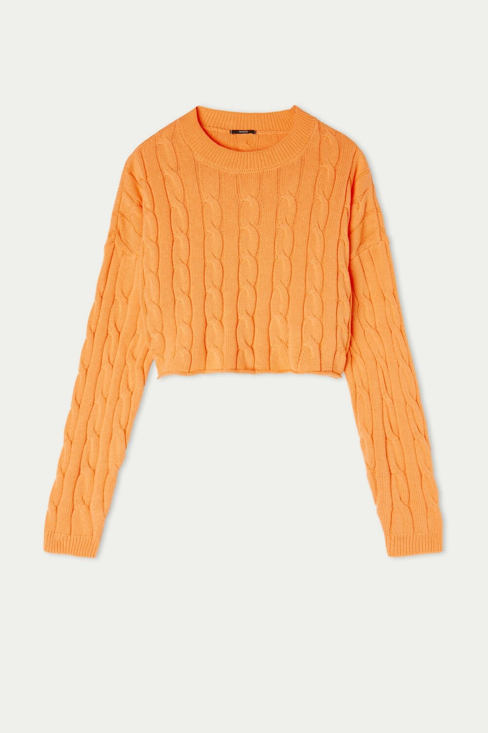 Orange Pastel Orange 253v Tezenis Cropped Long-Sleeve Cable Knit Sweater in Fully-Fashioned Cotton | 213589-AXO