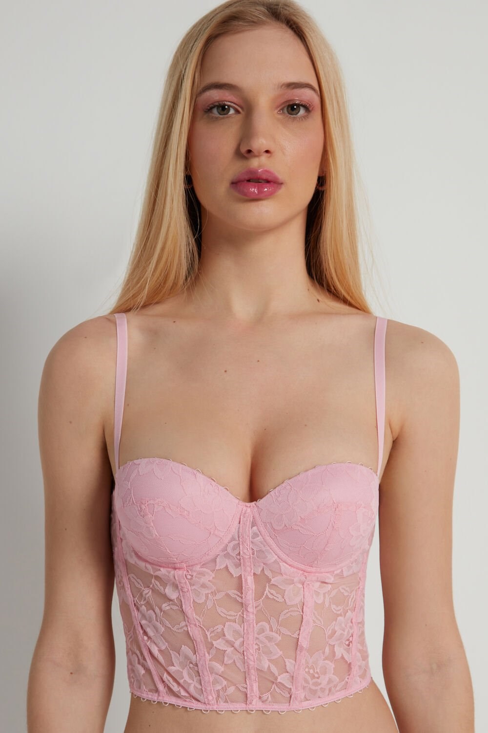 Pale Pink Baby Pink 279v Tezenis Blooming Lace Bandeau Bra Top | 368742-UTX