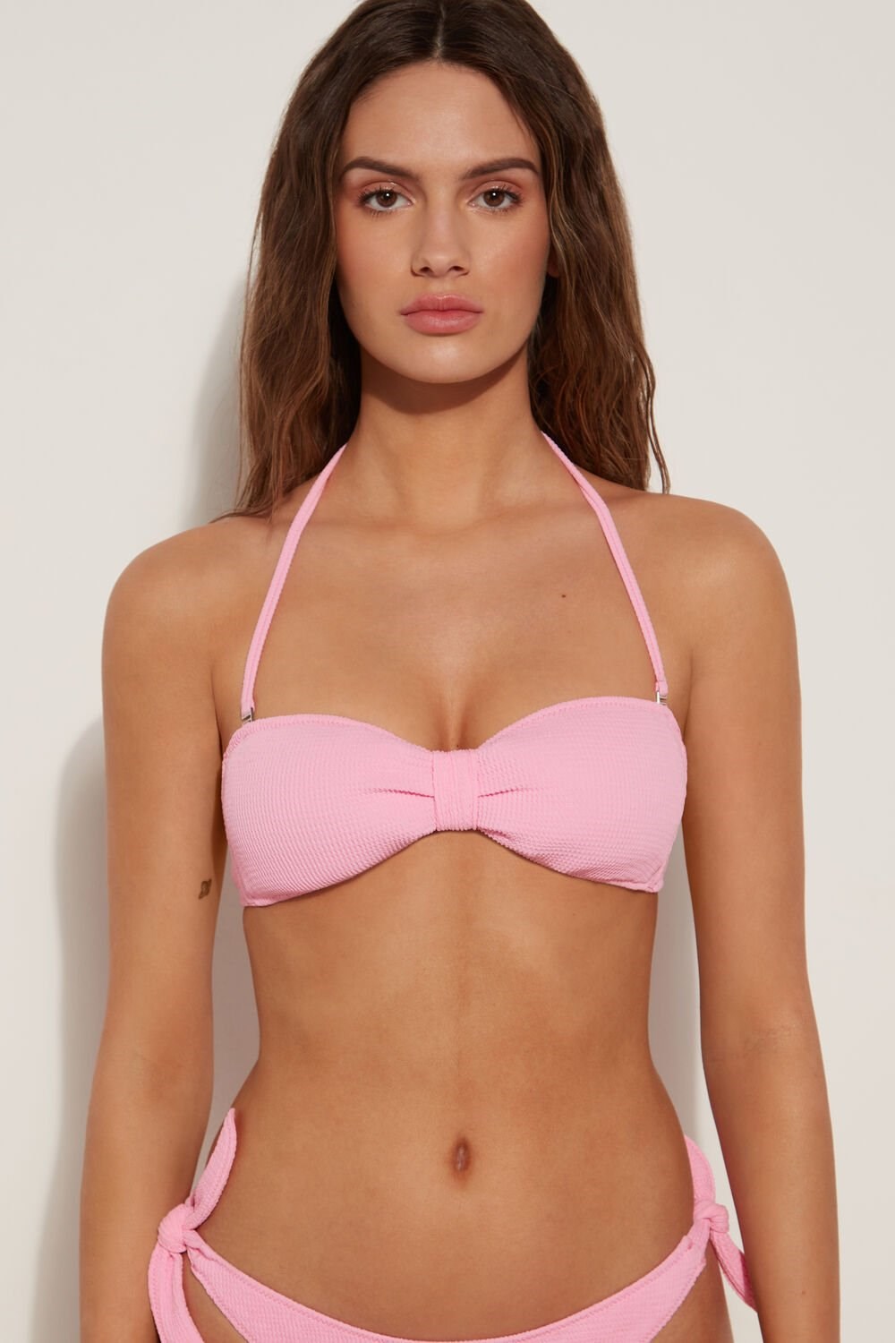 Pale Pink Hollywood Pink 560v Tezenis 3D Effect Removable Padding Bandeau Bikini Top | 236795-TPF