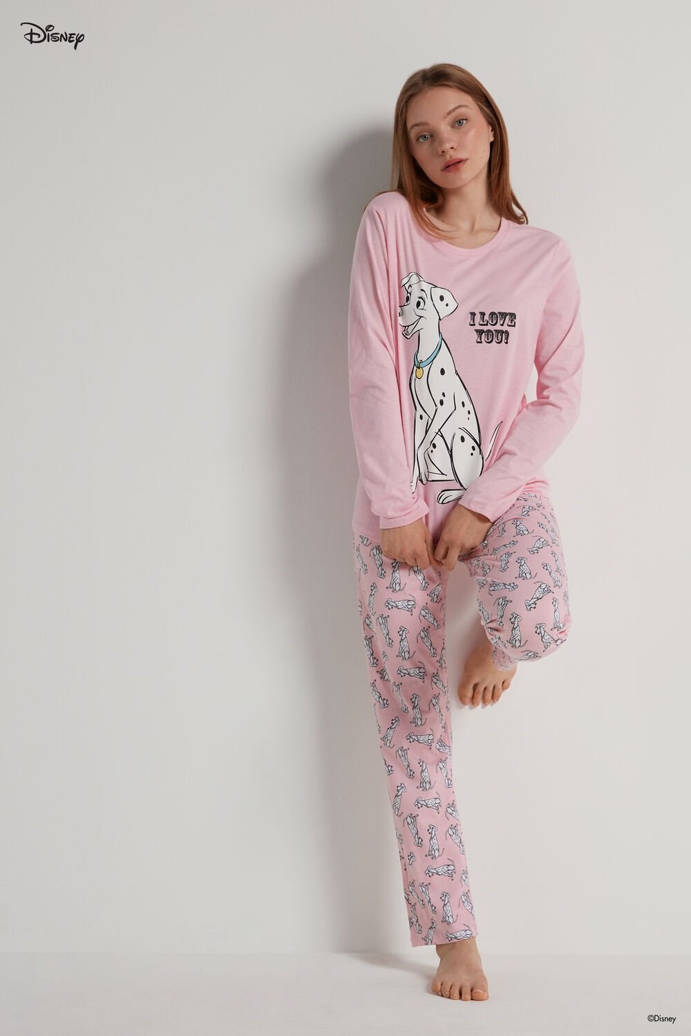 Pink Baby Pink Peggy Print 383v Tezenis Full-Length Cotton Pajamas with Disney 101 Dalmatians Print | 763459-YFZ