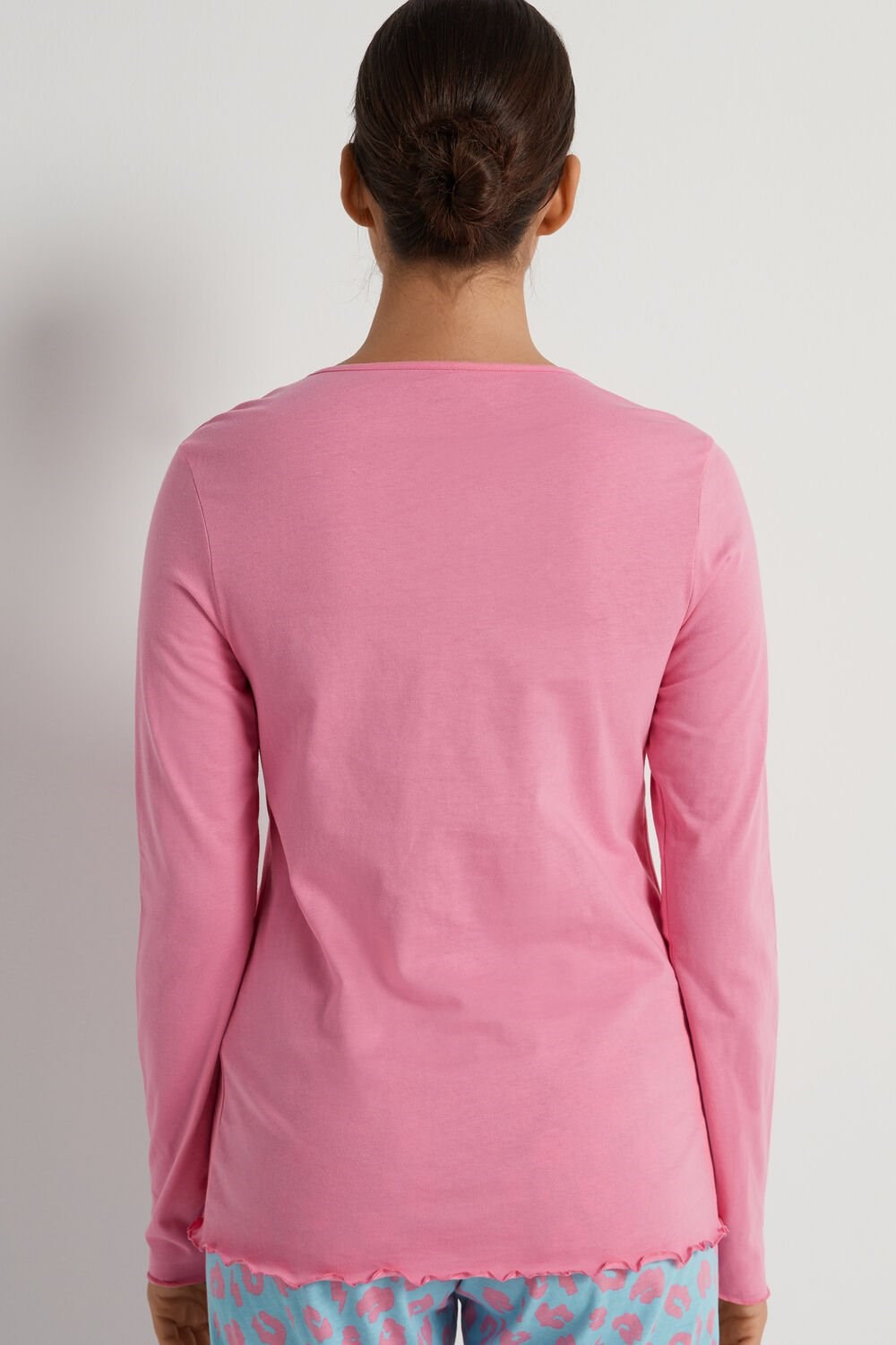 Pink Bright Pink 282v Tezenis Long Sleeve Lettuce Leaf Stitch Cotton Top | 875329-JBO