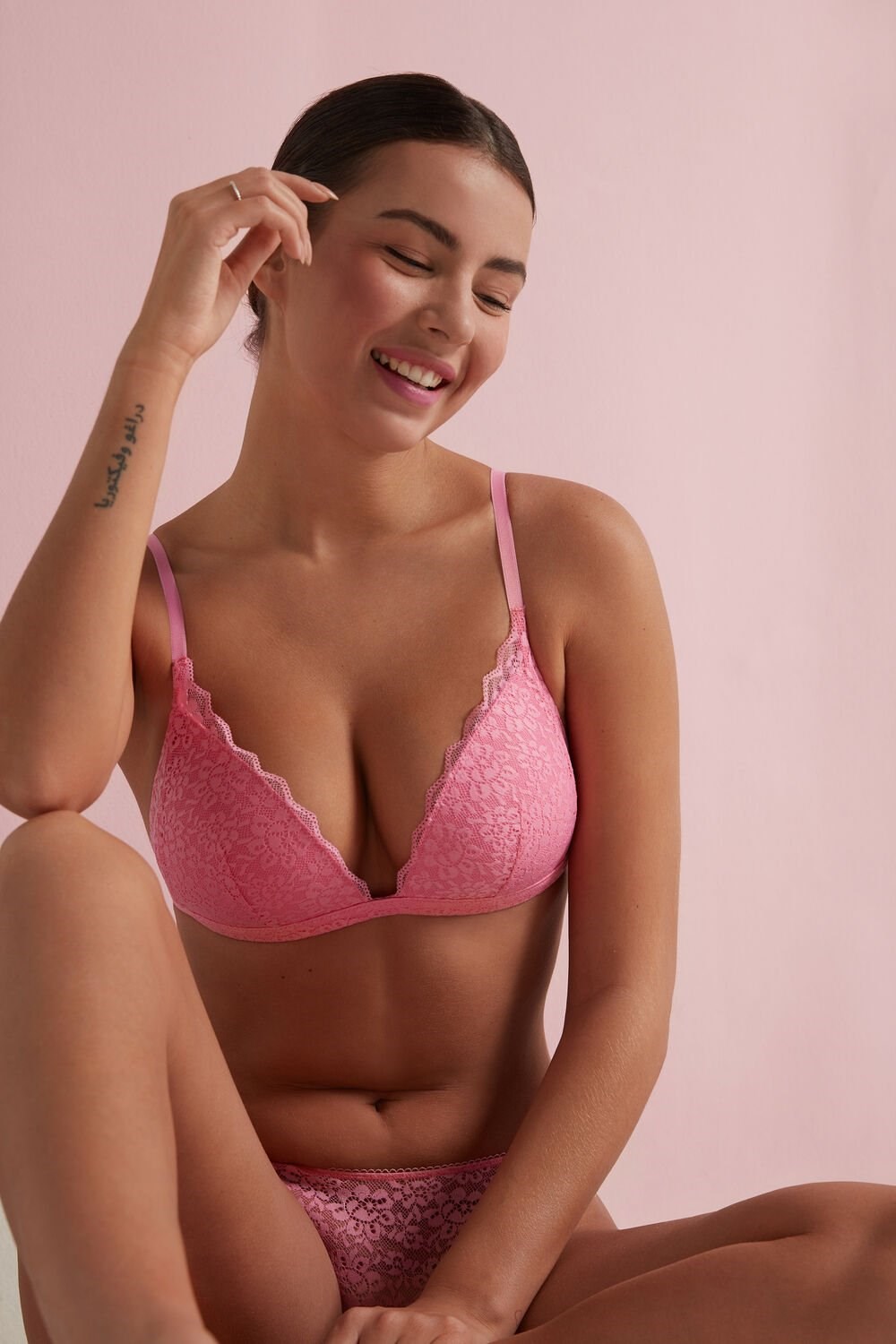 Pink Bright Pink 282v Tezenis Positano Lace Padded Triangle Bra | 463820-REX