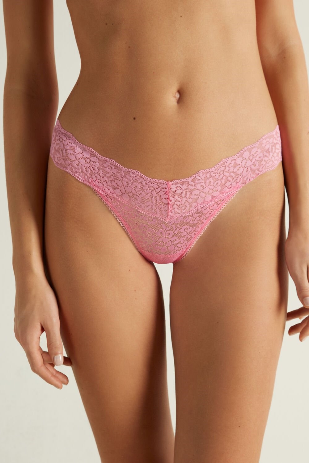 Pink Bright Pink 282v Tezenis Recycled Lace High-Cut Thong | 197584-ERQ