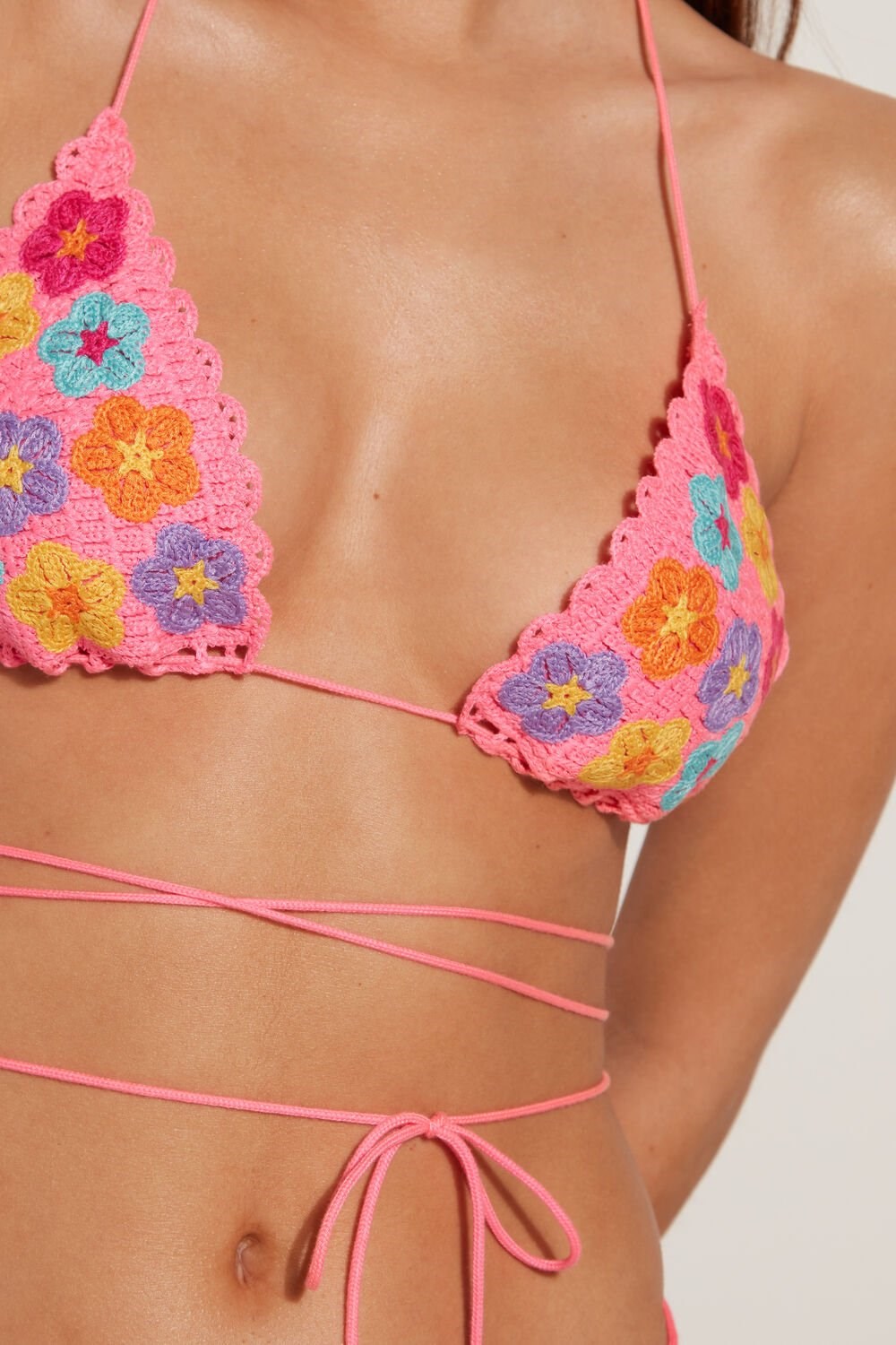 Pink Fuchsia Pop 535v Tezenis Crochet Bouquet Triangle Bikini Top | 621854-JQV