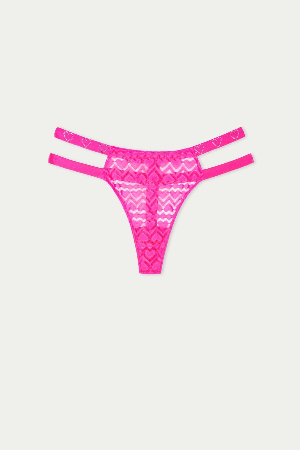 Pink Neon Pink 281v Tezenis Lovely Lace High-Waist String Thong | 851290-KNL